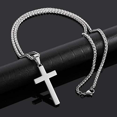 P. BLAKE Stainless Steel Cross Pendant Necklace for Men Boys, Christian Cross Pendant with 16-24 Inches Chain Cross Necklace Jewelry Gifts - size: 24 inches, style: Silver Pendant 1.7*0.9