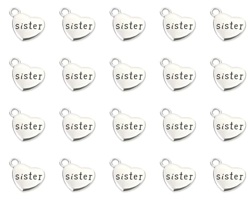 Shapenty Antique Silver Love Heart Shaped Family Members Pendant Charms for DIY Craft Keychains Bracelet Necklace Earrings Jewelry Making Findings and Memory Ornament - style: Sister