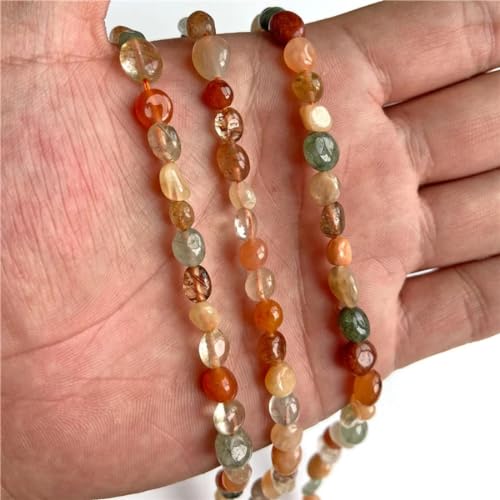 HAAMIIQII Natural Mixed Rutilated Quartz Pebble Stone 5-8mm Small Irregular Freeform Tumbled Loose Gemstone Beads for Jewelry Making Strand 15 Inch (45-50pcs) - color: Mixed Rutilated Quartz