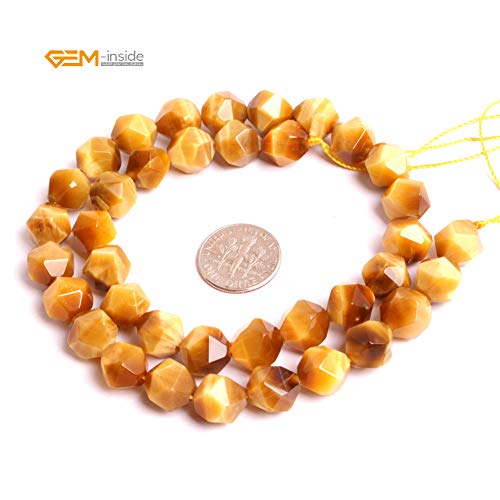 GEM-Inside Natural 12mm Gold Yellow Tiger Eyes Gemstone Loose Beads Faceted Cambay Crystal Energy Stone Power for Jewelry Making 15" - color: Gold Yellow Tiger Eye, size: 12mm