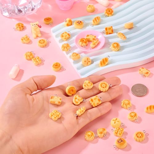 Craftdady Resin Plastic Miniature Food Snack Pendants Charms Ice Drink Juice Pendants Cute Bottle Fruit Keychain Charms Hang Ornament for DIY Craft Earring Bracelet Necklace Jewelry Making - color: Yellow Simulated Bread