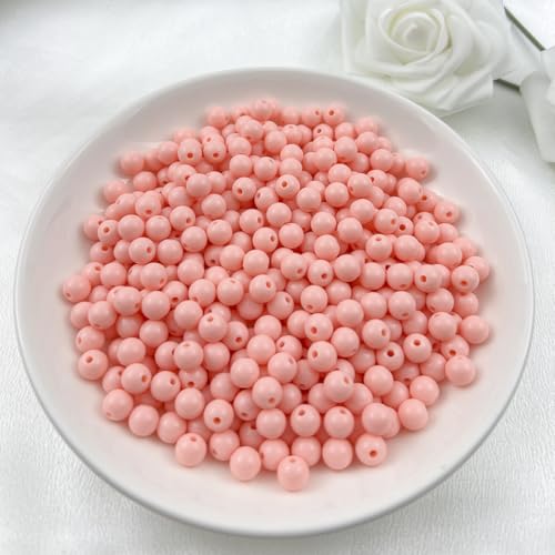1000Pieces 6MM Acrylic Round Beads Round Acrylic Balls Chunky Beads Smooth Spacer Plastic Pastel Beads Craft Beads for Necklace and Bracelet Making Crafting Supplies(179-pale Pink) - color: 179-pale pink, size: 6MM
