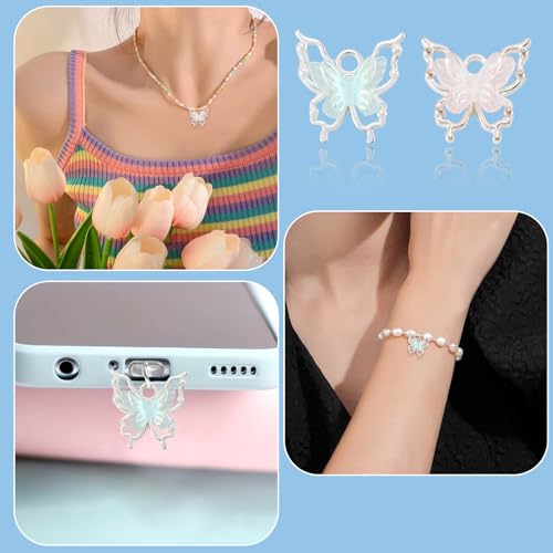 FASHEWELRY 20Pcs Alloy Butterfly Charms Filigree Butterfly Insect Pendants with Iridescent Color Resin 16mm Bling Butterflies Nail Charms for Earring Jewelry Making Necklace Bracelet Craft - color: Butterfly-Blue Pink