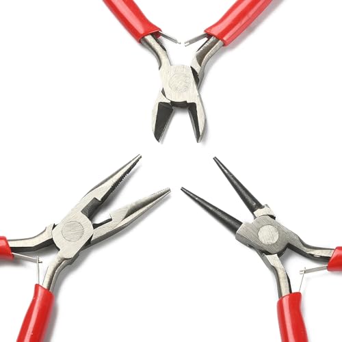 Pliers for Jewelry Making, Jewelry Pliers Set Includes Needle Nose Pliers, Round Nose Plier and Wire Cutters, Jewelry Making Tools for Jewelry Repair, Wire Wrapping, Beading and Crafts - color: Red