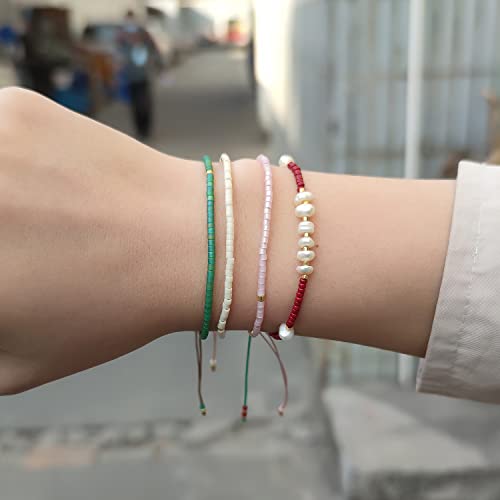 KELITCH Adjustable turquoise bead bracelet single color knitting friendship bracelet fashion jewelry daily wear gift (28 color selection) - color: Green 04M