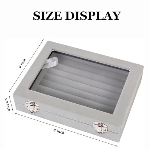 Jewelry Box Rings Organizer Tray 7 Slots Velvet Jewelry Earring Storage Box With Transparent Lid Jewelry Display Case for Girls Women (Gray) - color: Gray