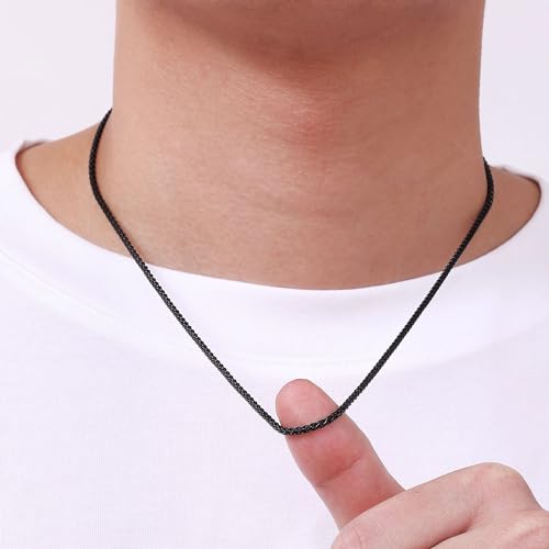 Fiusem Black Wheat Chains for Men and Women, 2/2.5/3/4/5mm Stainless Steel Necklace Chain, Mens Necklace Jewelry Gift 16-28 Inch - size: 20 Inches, style: Black 2.5MM
