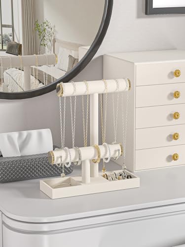 Bracelet and Necklace Holder,Velvet Jewelry Necklace Display Organizer Stand,bracelet Holder for Selling,Bracelet and Necklace Storage Tree (Style 2（Beige+ Metal lid）) - style: Style 2（Beige+ Metal lid）