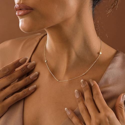 Mothers Day Gifts - Dainty Silver Gold Necklaces for Women Cute Station Choker Simulated Diamond Necklace Simple Layering CZ Necklace Trendy Jewelry Gifts - color: Gold, style: 5pcs Round CZ-Cable Chain