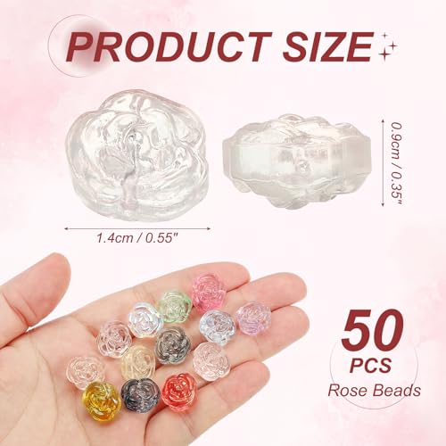 uxcell 50 Pcs Rose Beads, 0.55" Glass Flower Rose Charm Carved Loose Spacer Crystal Craft Beads for DIY Jewelry Making Bracelet Beading Projects Supplies, Dark Pink - color: Dark Pink