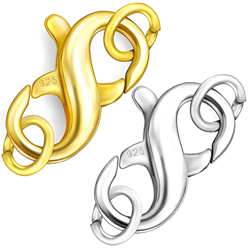 Dailyacc S925 Double Opening Lobster Clasp Sterling Silver and Gold Necklace Bracelet Extender Clasps and Closures for DIY Jewelry - color: Gold & Silver, size: 21mm × 11mm