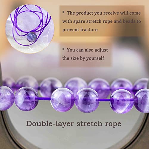 8mm Natural Gemstone Stretch Bracelet, Handmade Unisex Crystal Bracelets for Meditation, Yoga, Spiritual Healing & Positive Energy - color: Dog Teeth Amethyst