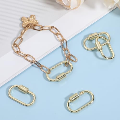 10pcs Screw Carabiner Lock Charms, Silver Necklace Lock Clip Keychain Clip Hook Metal Oval Keyring Holder Clasp for DIY Necklace Bracelets Jewelry Making, 2.5x1.5cm - color: Gold