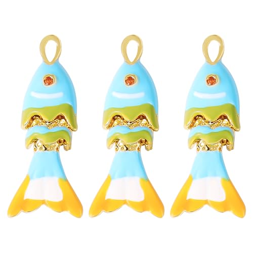 Coiris Gold Fish Charm Pendant 3D Sea Animal DIY Bracelet Necklace Earrings Beading and Jewelry Making Decorations - color: Blue, size: Small