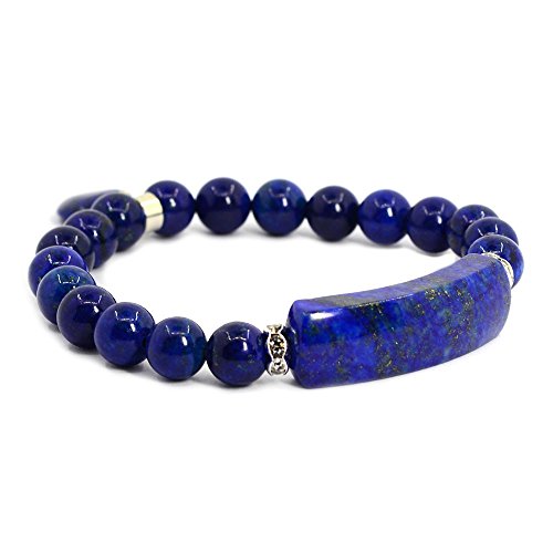 Justinstones Gem Semi Precious Gemstone Love Heart Charm Stretch Beaded Bracelet Unisex - color: Blue Lapis