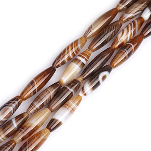 GEM-Inside 8x30mm Natural Brown Botswana Onyx Agate Stone Semi Precious Rice Olive Oval Chakras Beads for Jewelry Making DIY Handmade Craft Supplies 15" - size: Brown-8x30mm