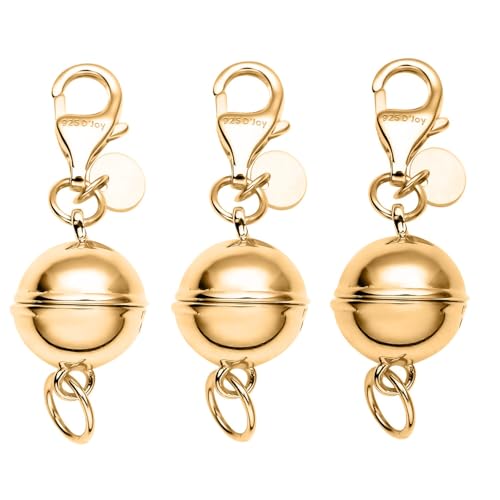 Set of Three 9mm Round Magnetic Lock with Lobster Clasp in 14K Yellow Gold Over Sterling Silver 7.40 Grams Gifts - color: Set of 3 Yellow Gold
