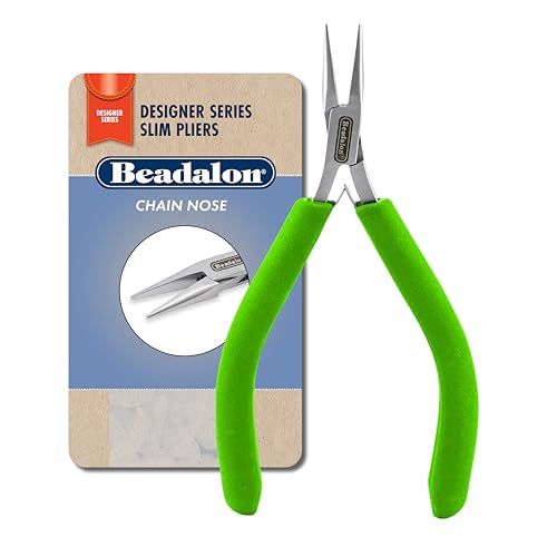 Beadalon Designer Series Slim Chain Nose Pliers, Lime Green Vinyl-Free Grips, Stainless Steel, Box Joint, Double Leaf Springs, 5.75 in - color: Lime Green, style: Chain Nose
