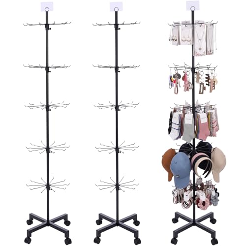 Ripeng 2 Pcs 5-tier Rotating Retail Display Stand Display Rack for Earring Keychains Jewelry Vendor Events and Stores Movable Adjustable Shop Spinner Black Ornament Holder - color: Black, size: 5 Tier