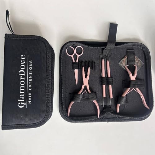 Hair Extension Pliers Kit Microlink Pliers for Extensions Hair Extension Beading Tool Hair Needle Pulling Hook Hair Styling Bead Closer and Remover Pliers - color: Pink