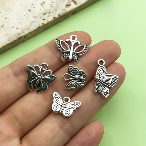 Sailanzi 112pcs Alloy Ancient Silver Butterfly Insect Series Pendant Jewelry Making DIY Keychain Earrings Pendant Various Design Charms for Jewelry Making Bracelets Necklace (SN86) - color: SN86