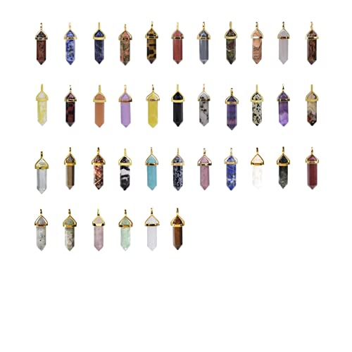 Justinstones Crystal Healing Hexagonal Point Chakra Reiki Pendant Beads Lot - color: 24PCS All Natural Gold Cap Mixed