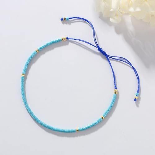 KELITCH Adjustable turquoise bead bracelet single color knitting friendship bracelet fashion jewelry daily wear gift (28 color selection) - color: Blue 04U