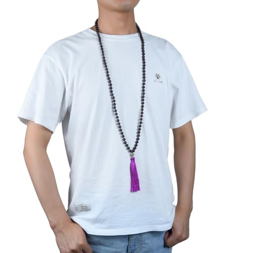 Adabele Premium 108 Mala Beads Malas Necklace - Natural Healing Gemstone Tibetan Buddhist Japa Prayer Meditation Reiki Chakra Stone Quartz Rock Women Men Jewelry - style: Amethyst