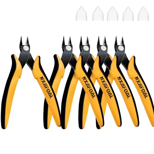 Micro Wire Cutters, 5.4 Inch Flush Cutters, 5 Pack Sharp Spring Loaded Micro Diagonal Cutters for Jewelry, Zip Ties, Electronics & DIY with Soft Grip Handles (Yellow & Black) - color: 5 Pack