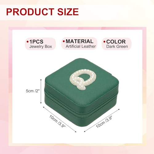 PATIKIL Travel Jewelry Case, Q Initial Small Travel Jewelry Box Organizer Rings Earrings Storage Case Personalized Gifts for Women Girls Birthday Christmas Bridesmaid Gifts, Dark Green - style: Q