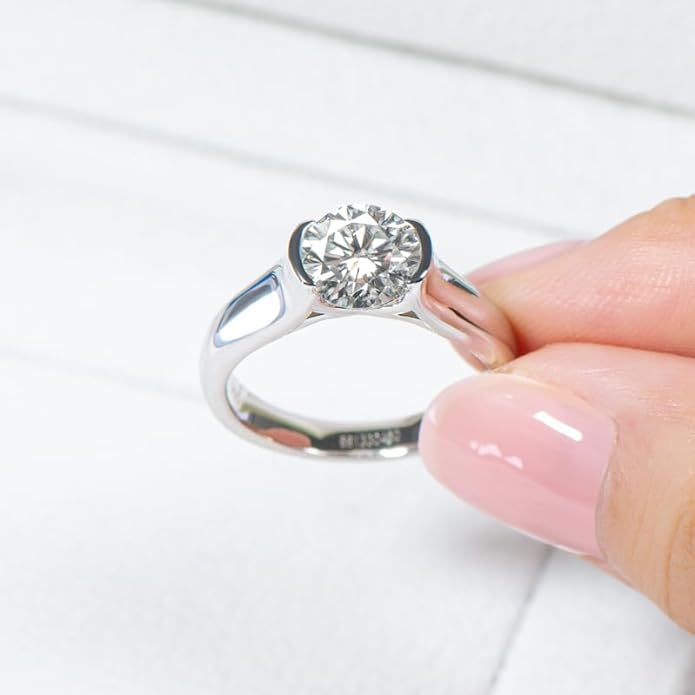 S925 Sterling Silver Chic 2 Carat Excllent Cut Diamond Engagement Rings for Women | D-color VVS1 Clarity | Promise or Wedding Jewelry