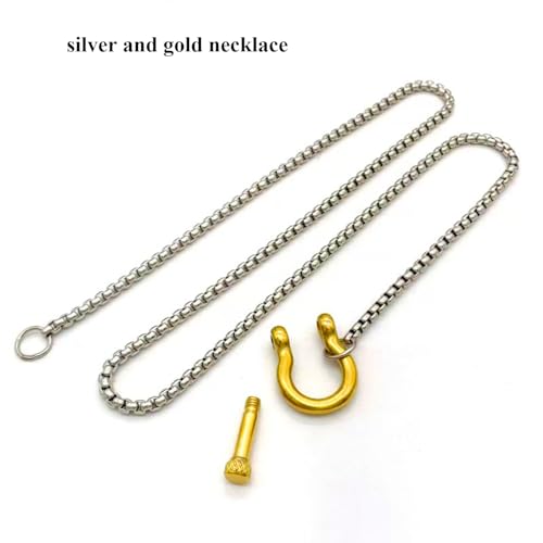 18K Gold Plated Buckle Necklace with Heavy Screw Anchor Shackle Wheat Chain Two Tone Carabiner 17.7 Inch Stainless Steel Foxtail Chain - color: Silver necklace with gold clasp