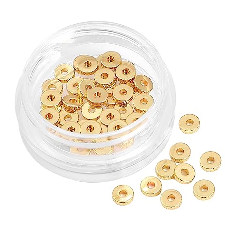 BEADIA 14K Gold Plated Disk Spacer Beads 4x1.2mm 50pcs for Jewelry Making Findings Non Tarnish - color: 14K Gold, size: 4x1.2mm Disk
