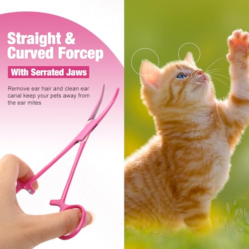 BBTO Hemostat Curved and Straight Hemostat Forceps Piercing Pliers Forceps, Stainless Steel Straight and Curved Pliers, Fishing Tweezer(Pink,2 Pcs) - color: Pink