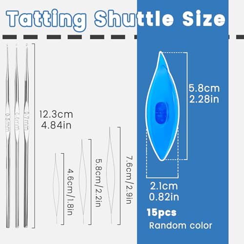 BUTUZE Tatting Shuttle Kit, 15 PCS Plastic Shuttle Set with Crochet Hooks and Beading Needles, Big Eye needles for DIY Craft Tool - size: 15 PCS