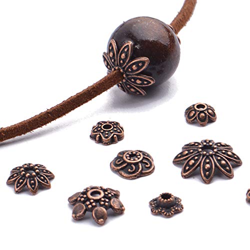 BronaGrand 100 Gram(About 180-350pcs) Bead Caps Metal Spacers Jewelry Findings Accessories for Bracelet Necklace Jewelry Making,Antique Copper - color: Antique Copper