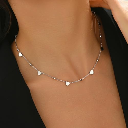 Gold Chain Necklace for Women 18K Gold Plated Dainty Star Cross Heart Cuabn Choker Chains Stainless Steel Trendy Jewelry Christmas Gifts - color: Heart-White Gold