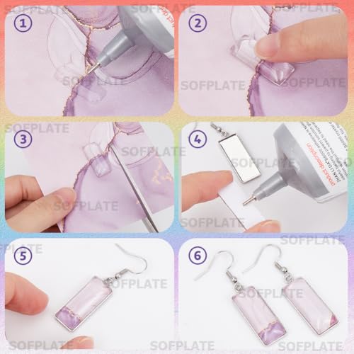 1 Box 90Pcs 30 Sets Earring Bezel Blanks Stainless Steel Earring Wire Hooks 10x25mm Rectangle Bezel Pendant Trays with Glass cabochons Silicone Backs for Jewelry Making DIY Dangle Charms - style: Style 3
