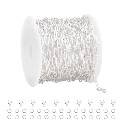 YOUBEIYEE 16.4 Feet Silver Paperclip Chain for Jewelry Making Stainless Steel Chains Roll for Women Necklace Bracelet DIY Jewelry Supplies - color: Paperclip Silver