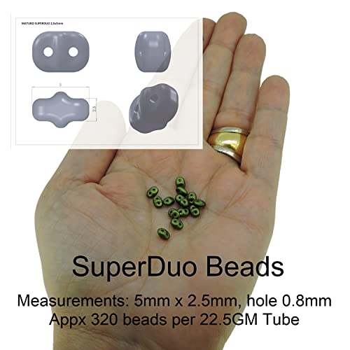 Czech Superduos Two-Hole Seed Beads Super Duo 5mm x 2.5mm, 24GM Tube, Matte Metallics Mix