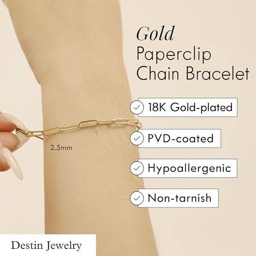 Destin Jewelry Paperclip Chain Necklace for Women, Waterproof 18K Gold Plated Stainless Steel, Hypoallergenic, Adjustable Layering Chain, Tarnish-Resistant, 2.5–6.5mm - color: 18K Yellow Gold Plated Stainless Steel, size: 7", style: 2.5 MM