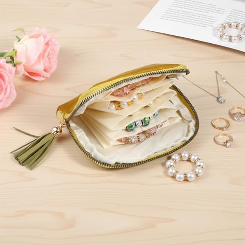 Small Jewelry Travel Case with Tassel Zipper Portable Soft Velvet Organizer Pouch for Bangle, Bracelets Anti-Scratch & Portable Jewelry Bag Holder for Travel (Grass Yellow)