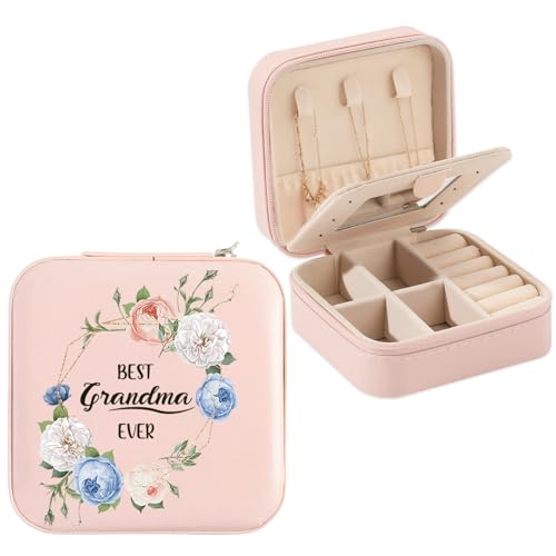 Grandma Gifts Best Grandma Ever Jewelry Box Valentines Mothers Day Christmas Birthday Gifts for Grandmas Granny Nana Mimi Gigi Grandmother Gift Pink Portable Travel Jewelry Case Organizer - color: grandma