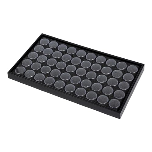 50 Gem Display Case Diamond Gemstone Storage Box, Small Round Plastic Containers Box Jewelry Organizer Container with Foam, Black Foam Gem Jars Showcase with 50 Gemstones Storage Jar