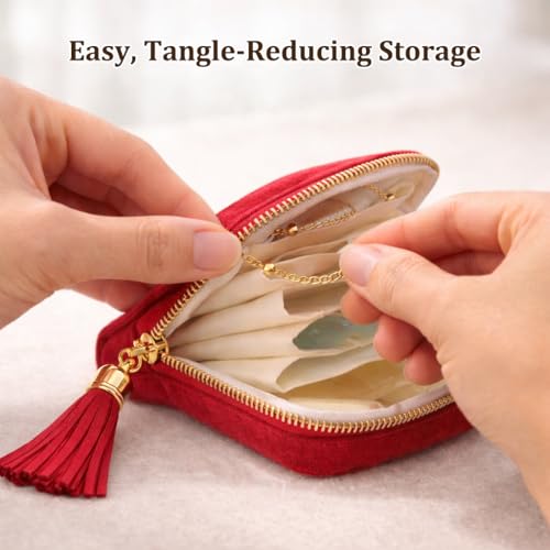 Small Travel Jewelry Pouch for Women, Compact Travel Jewelry Pouch with Layered Storage, Zippered Jewelry Travel Bag for Rings, Earrings, Bracelets, Necklaces (Gem Blue) - color: Gem Blue