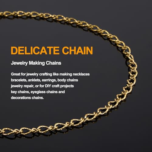 KYUNHOO 13 Feet Gold Plated Stainless Steel Bulk Chains for Jewelry Making Embossed Rhombic Chain Links with Lobster Clasps Jump Rings for Necklace DIY Supply Jewelry Findings - color: Twist Gold