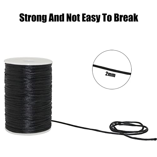 2mm x 100 Yards Quality Rattail Nylon Satin Cord Roll, Kumihimo Rattail, Chinese Knot (Black) - color: Black