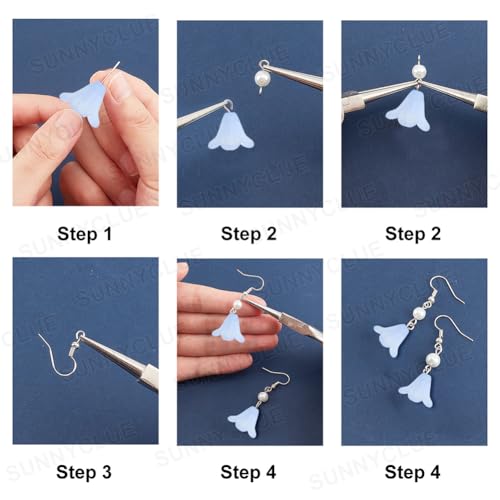 SUNNYCLUE 1 Box DIY 10 Pairs Flower Charms Floral 3D Charms Earring Making Kit Acrylic Flower Dangle Earrings Aqua Blue Calla Lily Charms for Jewelry Making Starters Beginners Adult Women Instruction - color: Diy 10 Pairs White Blue Petals Earrings