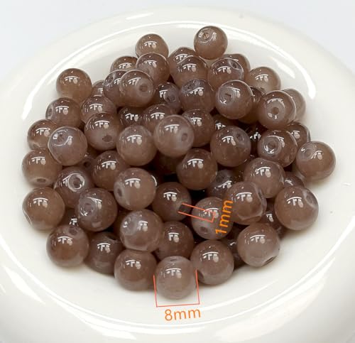 200PCS Glass Beads 8mm Glass Beads for Bracelets Necklaces Jewelry Making DIY Crafts (Coffee) - color: 6Coffee
