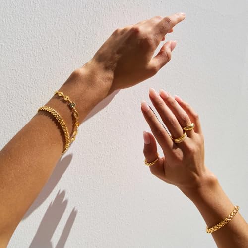 Waterproof Gold Chain Bracelet For Women Non Tarnish,14K Gold Plated Link Dainty Bracelets Stake Layered Bracelet Set Hypoallergen Gold Jewelry - color: Style-7